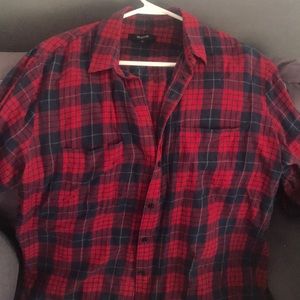 Madewell navy and red cotton oversized plaid shirt